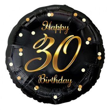 Foil balloon Happy 30 Birthday black, gold