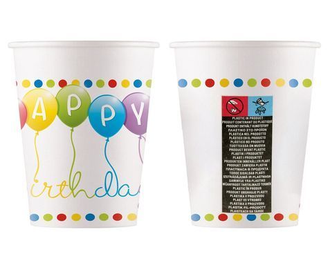 Cups Happy Birthday Streamers, 200ml, 8 szt.