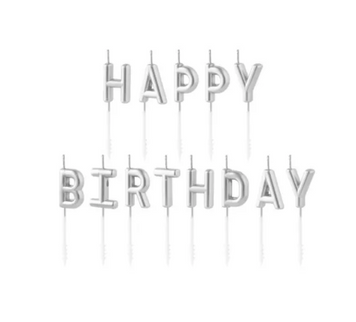 Świeczki urodzinowe Happy Birthday, srebrne