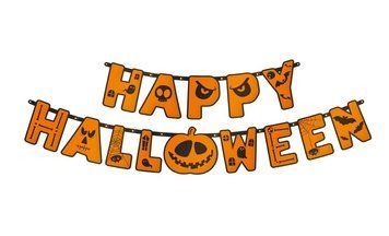 Баннер Happy Halloween с тыквой оранжевого цвета 185 см