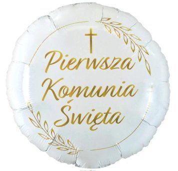 White Foil Balloon &bdquo;Pierwsza Komunia Święta &ndash; Kłosy&rdquo; with Helium