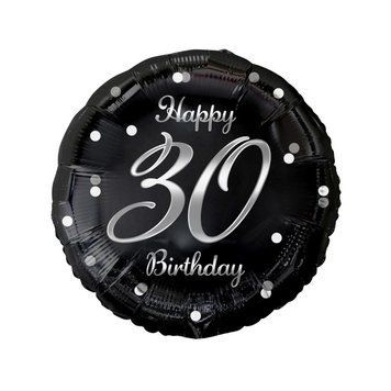 Фольгированный шар Happy Birthday 30, черно-серебряный принт