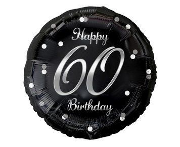 Balon foliowy Happy 60 Birthday, czarny, nadruk srebrny