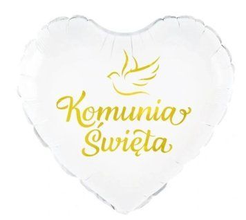 Balon foliowy biały serce Komunia Święta z helem