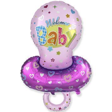 Balon foliowy &ndash; smoczek &bdquo;Welcome Baby Girl&rdquo; &ndash; z helem